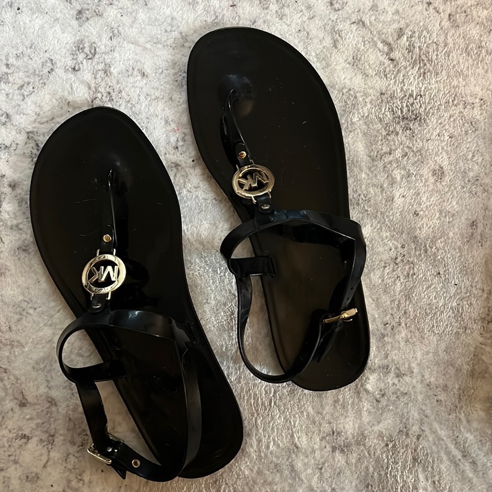 Michael Kors Black and Gold Sandals • 10